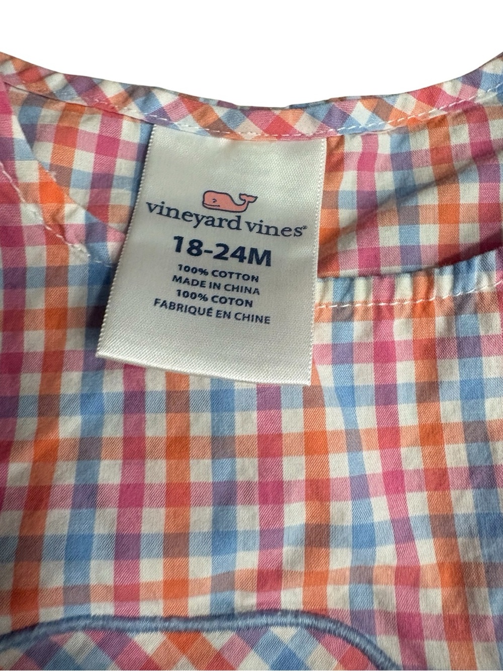 VINEYARD VINES Multicolor Gingham Pocket Baby Whale Bubble Romper Size 12/18m - Picture 4 of 6